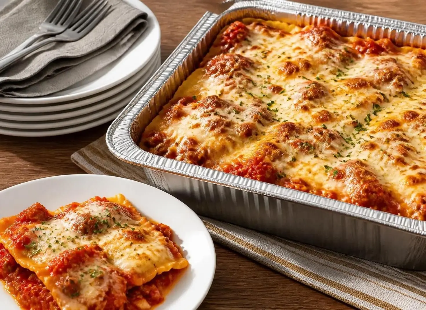 Cheese Ravioli with Marinara or Meat Sauce (Serves 4 – 6)