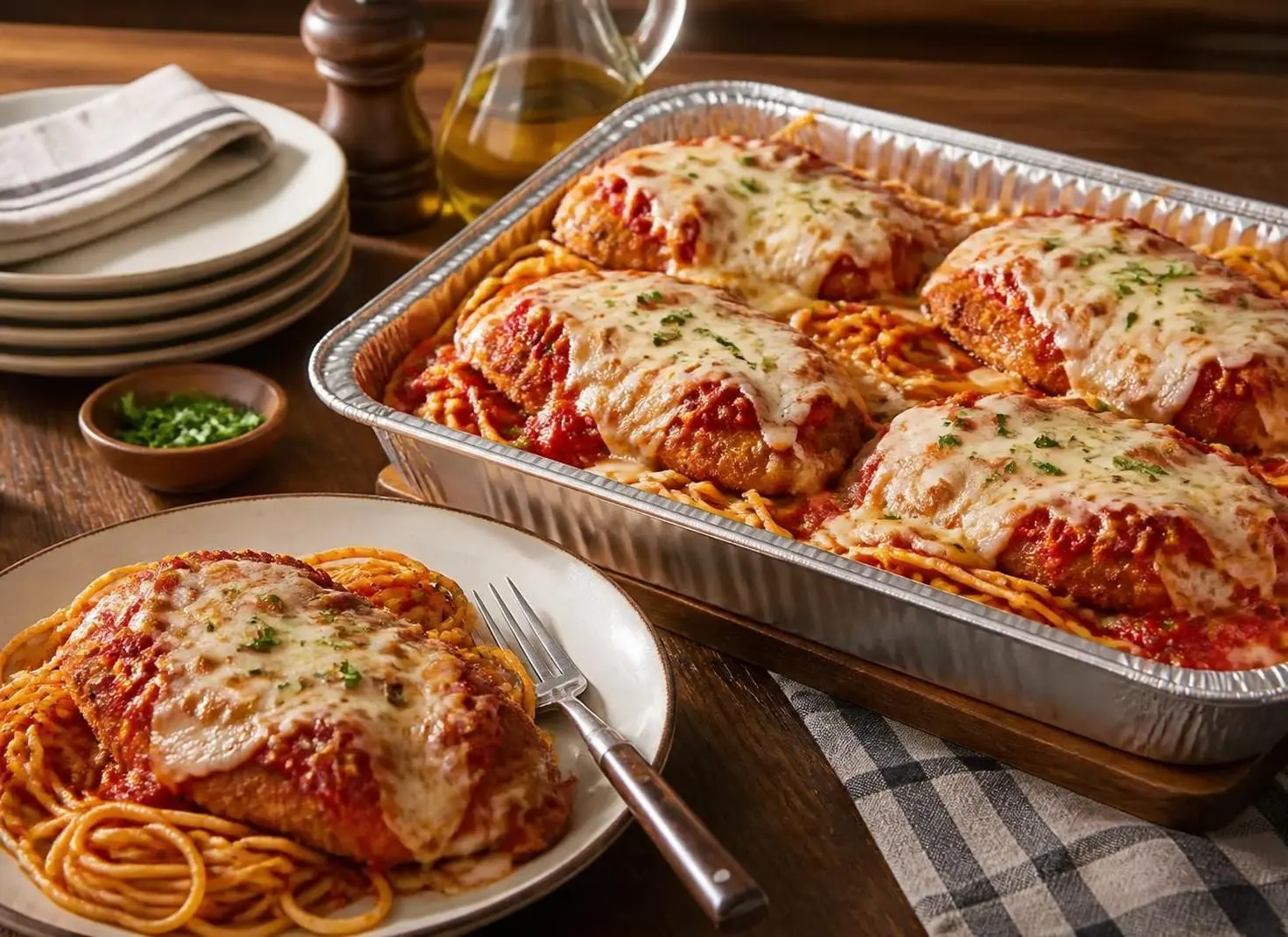 Chicken Parmigiana (Serves 4 – 6)