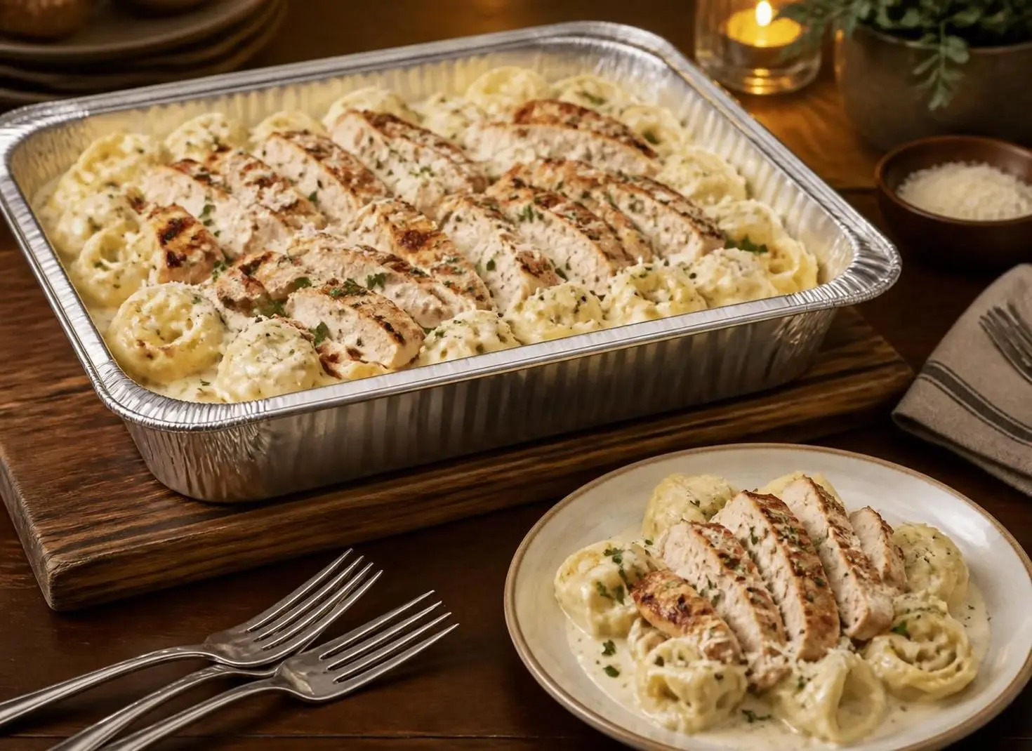 Chicken Tortelloni Alfredo (serves 4 – 6 )