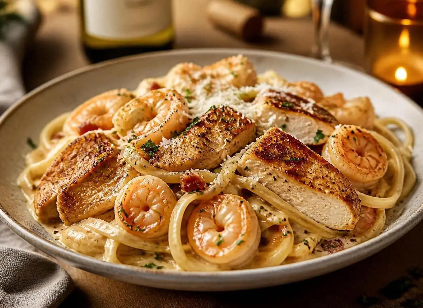 Chicken and Shrimp Carbonara (Serves 4 - 6)